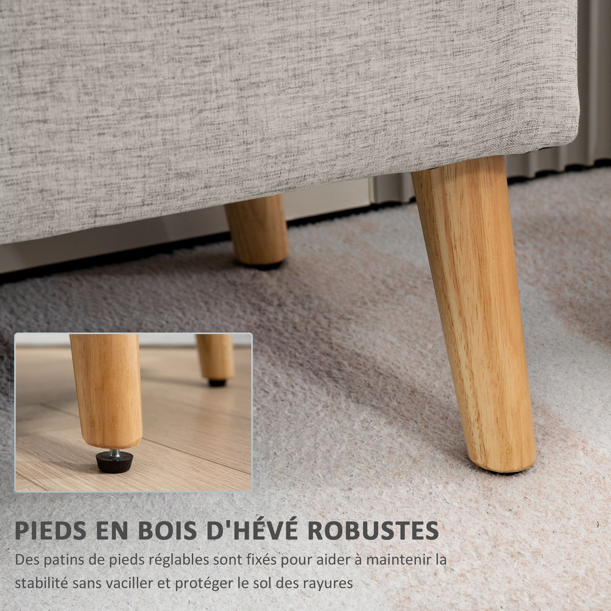 Banc coffre rangement rembourré aspect lin pour chambre à coucher, entrée, salon, charge 220 Kg, 110 x 39 x 45 cm, beige-4