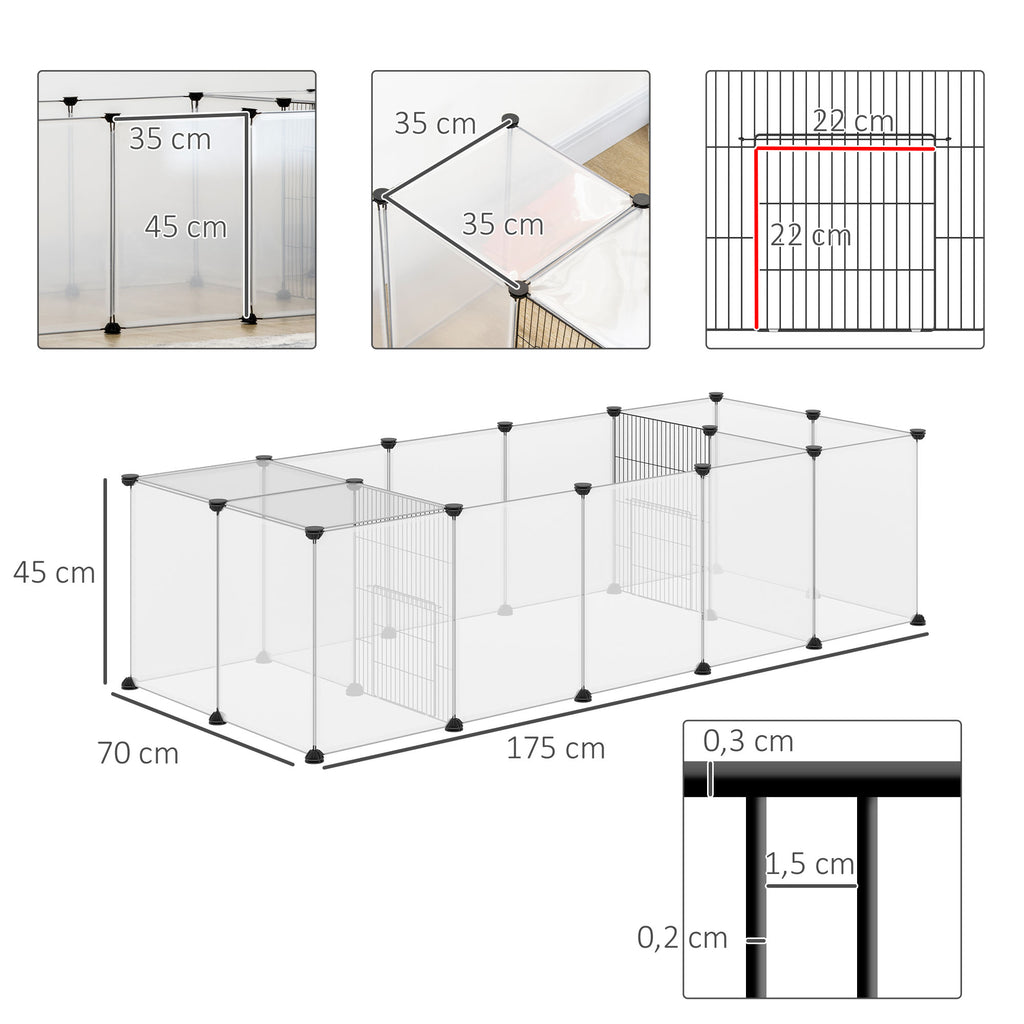 Enclos parc modulable pour petits animaux 20 panneaux pour cochons d'Inde hérisson 175 x 70 x 45 cm blanc-2