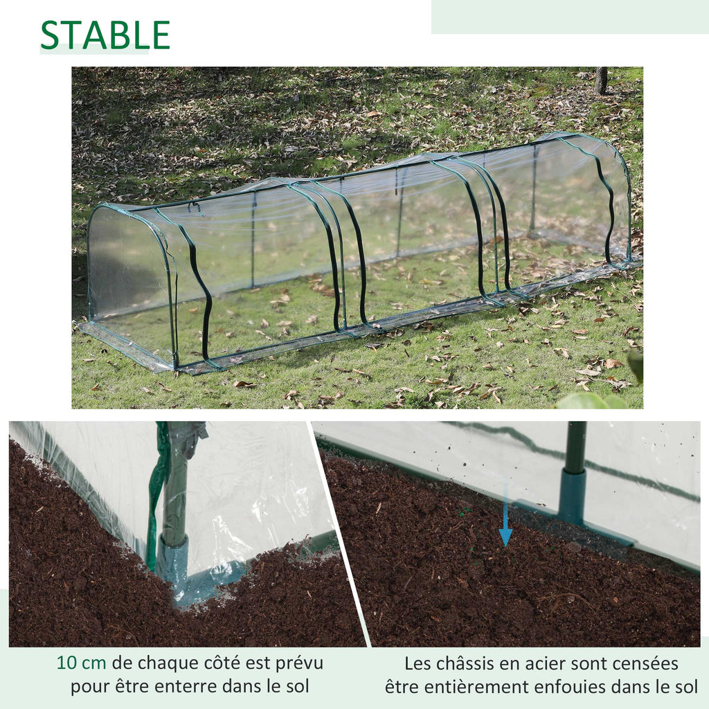 Mini Serre de Jardin, Mini Serre Tunnel, Serre à Tomates 3,5L x 1l x 0,8H m, Acier, PVC Anti-UV, 3 Fenêtres-4