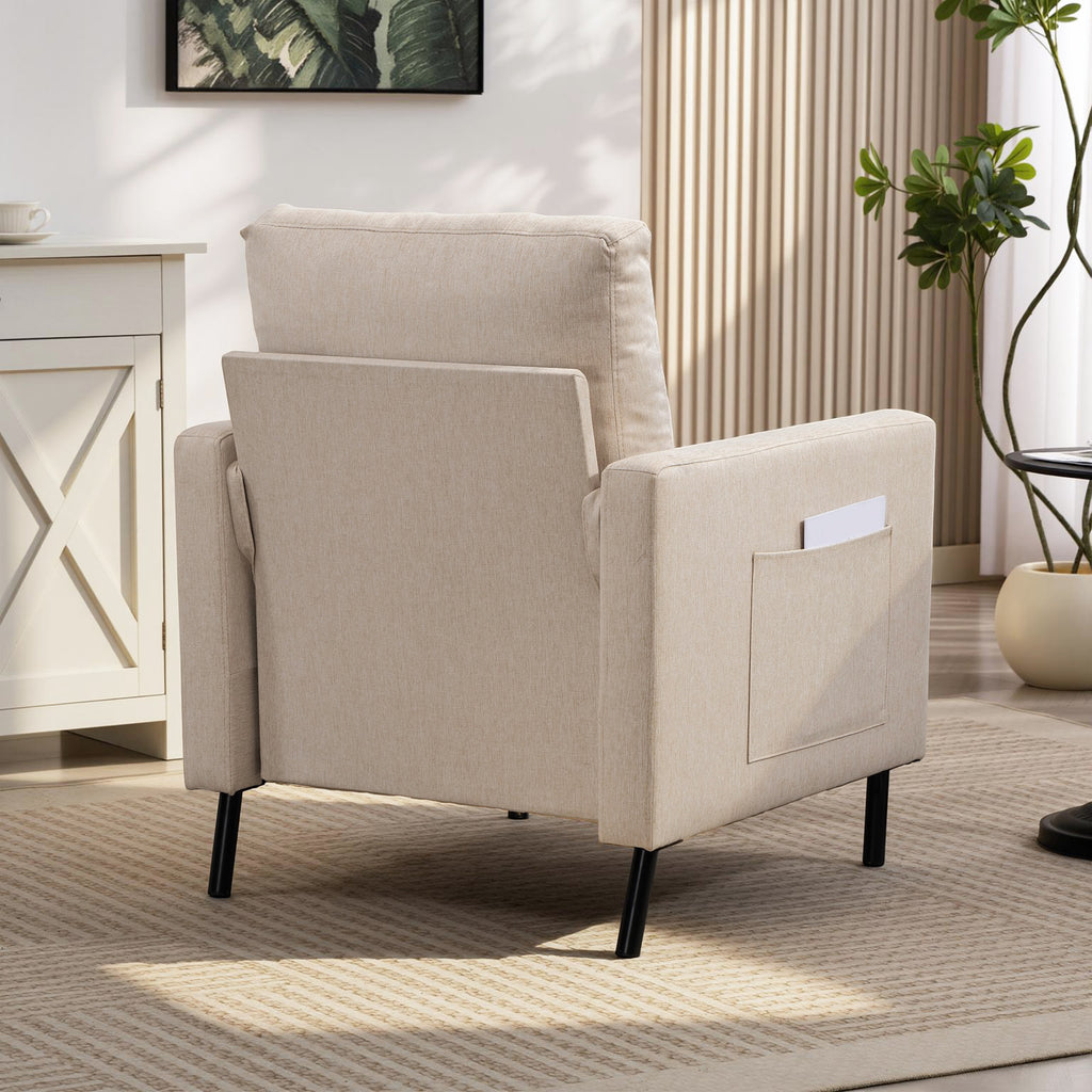 Fauteuil de salon, canapé 1 place rembourré avec accoudoirs, assise large et pieds en acier, 73 x 77 x 87 cm, beige-7