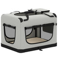 Grand Sac Transport Chat Chien Plaible Respirant Sangle Sécurité Coussin Lavable Gamelle Pliable 81x56x58cm Gris Clair-0