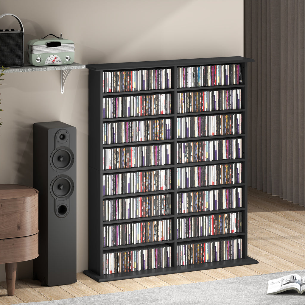 Rangements pour CD et DVD avec 16 compartiments et 12 étagères réglables capacité max. 720 CD/396 DVD et Blu-ray noir-8