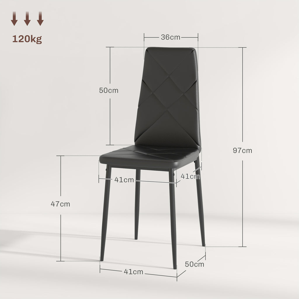 Lot de 2 chaises de salle à manger avec dossier haut, revêtement synthétique et pieds en acier, noir-2