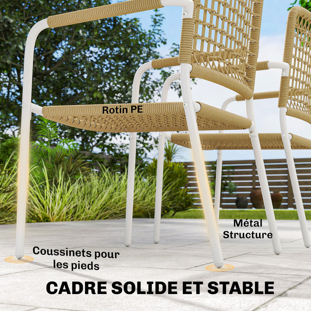 Lot de 2 Chaises de Jardin Empilables en Résine Tressée avec Accoudoirs et Dossier, 55x57x82cm, Jaune-5