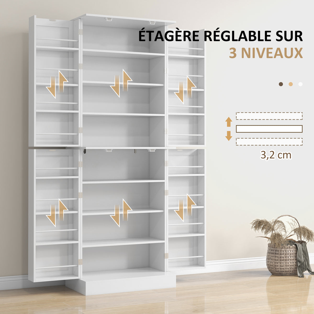 Armoire de cuisine buffet cuisine avec placards, étagère réglable et porte-épices, 60 x 35 x 166 cm, blanc-4