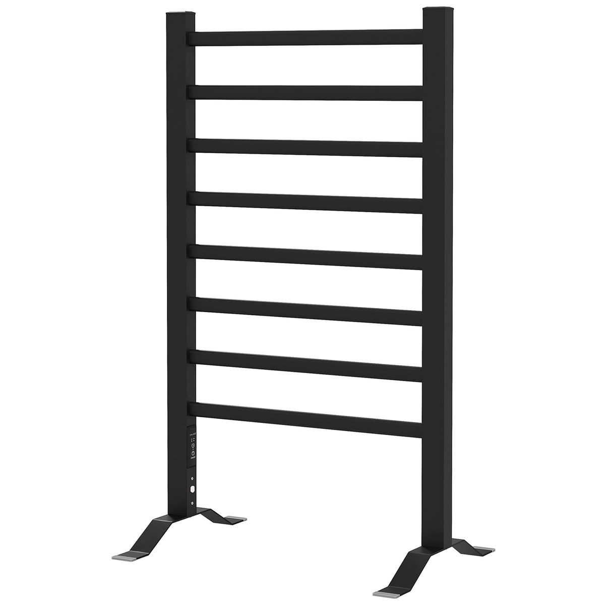 Sèche serviettes électrique, mural ou sur pied, 8 barres, minuterie 2/4 heures, alliage d'aluminium, 53x35x90cm, noir-0