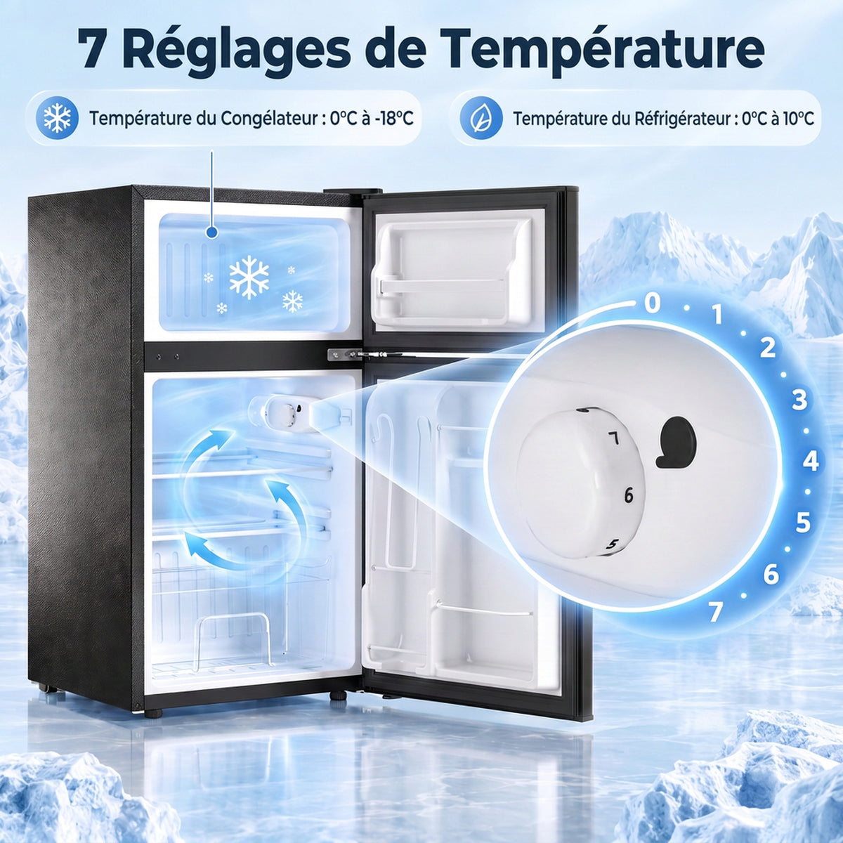 Mini Réfrigérateur Congélateur 90 L, Petit Frigo Compact Silencieux, 2 Portes Réversibles, Thermostat Réglable, Noir-3