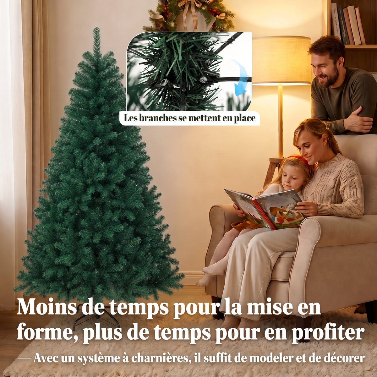 Sapin de Noël Artificiel 150 cm, Arbre de Noël avec 420 Pointes de Branches Articulées, Support Pliable en Acier, Vert-5