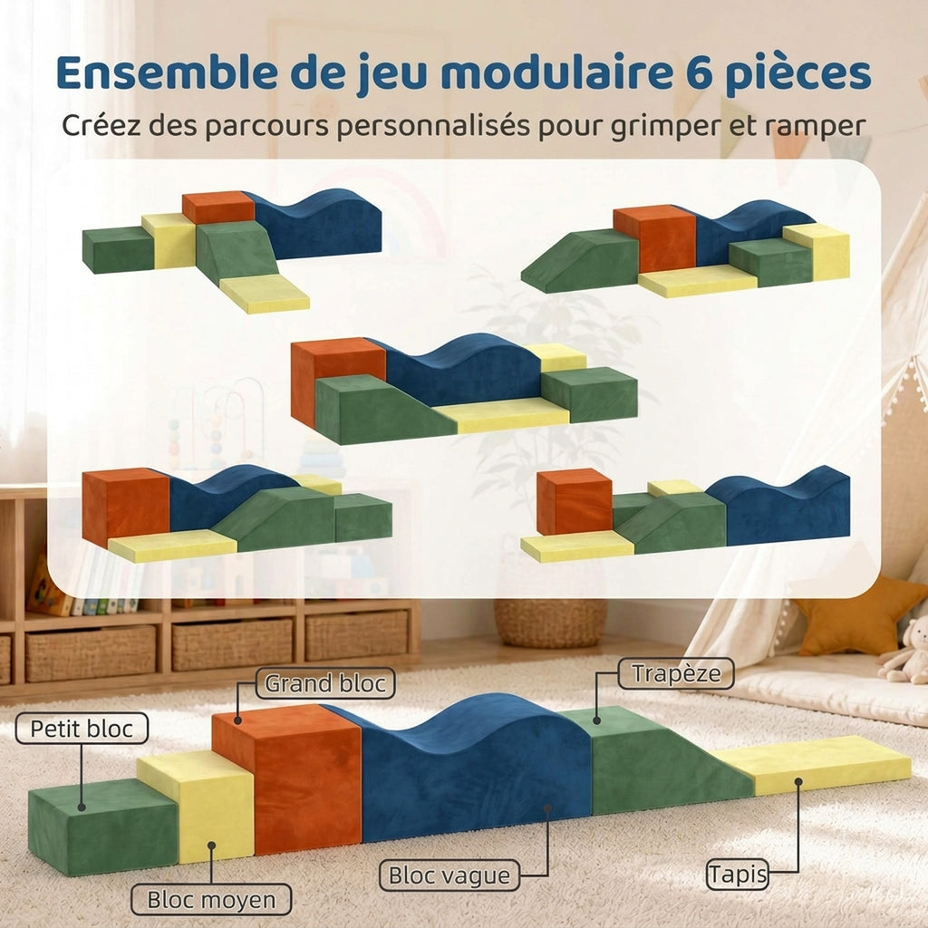 Parcours Motricité Bébé 6PCS, Module Motricité Bébé en Mousse, Housse en Velours, Base Antidérapante, Multicolore-3