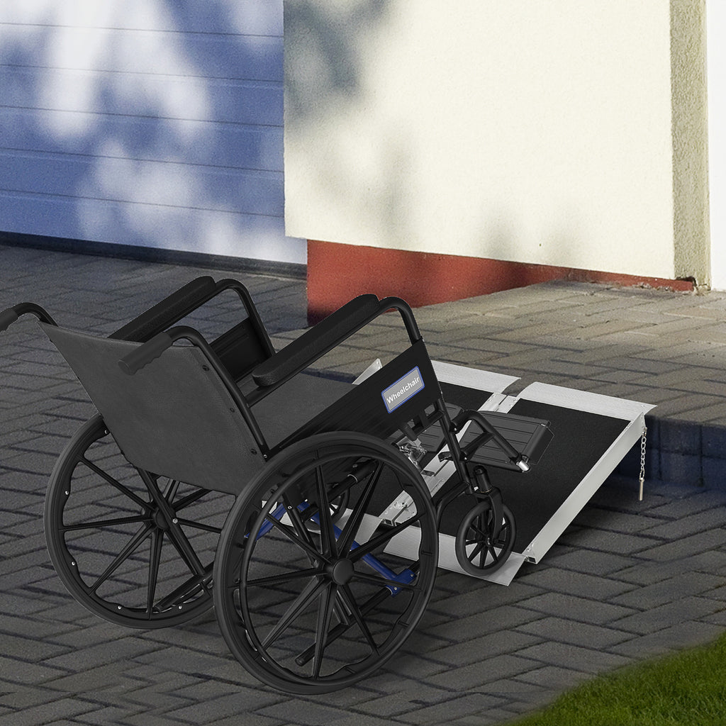 Rampe de fauteuil roulant pliable en alliage d'aluminium antidérapante, avec poignées, charge max. 272 kg, noir-1