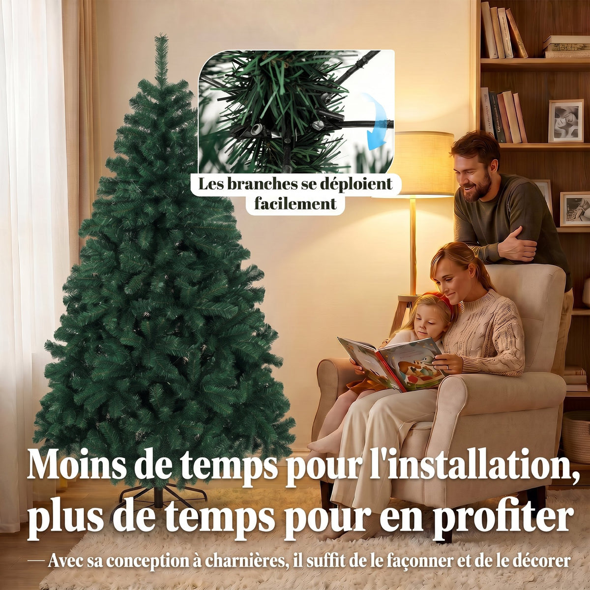 Sapin de Noël Artificiel 180 cm, Arbre de Noël avec 700 Pointes de Branches Articulées, Support Pliable en Acier, Vert-5