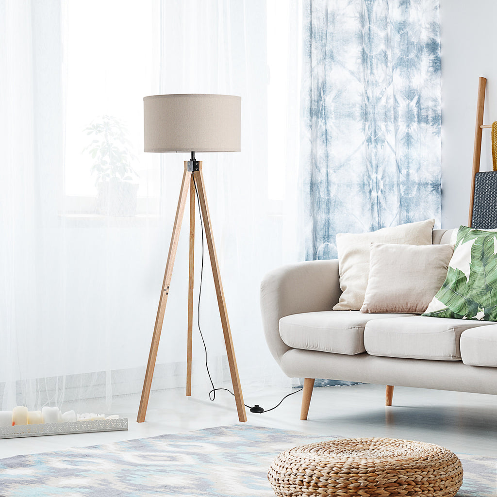 Lampadaire trépied style scandinave 40 W max. dim. 45L x 45l x 152H cm bois de pin lin beige-8