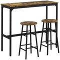 Ensemble table haute de bar + 2 tabourets structure en acier plateau aspect effet bois d'acajou 2 personnes noir-0