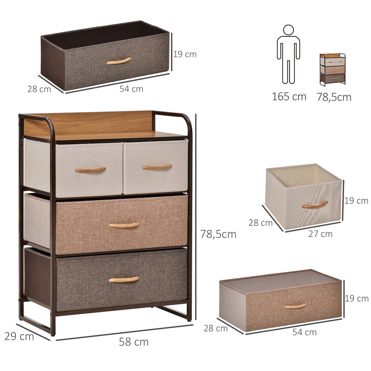 Meuble de Rangement chiffonnier 4 tiroirs en Tissu 58 x 29 x 78,5 cm multicolore-2