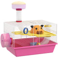 Cage à hamster rat rongeur multicolore avec plateforme, biberon eau, roue, maisonnette, 34 x 27 x 25 cm, rose-0