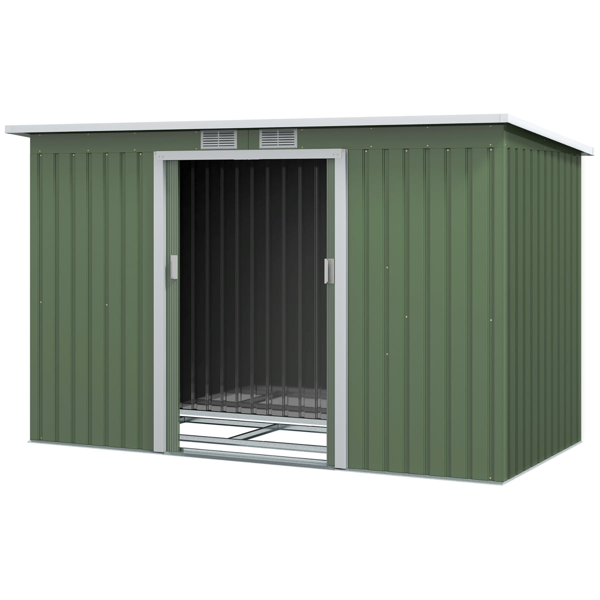 Abri de Jardin 3,6 m² Remise à Outils avec kit de fondation en Acier galvanisé avec Portes coulissantes Vert clair-0