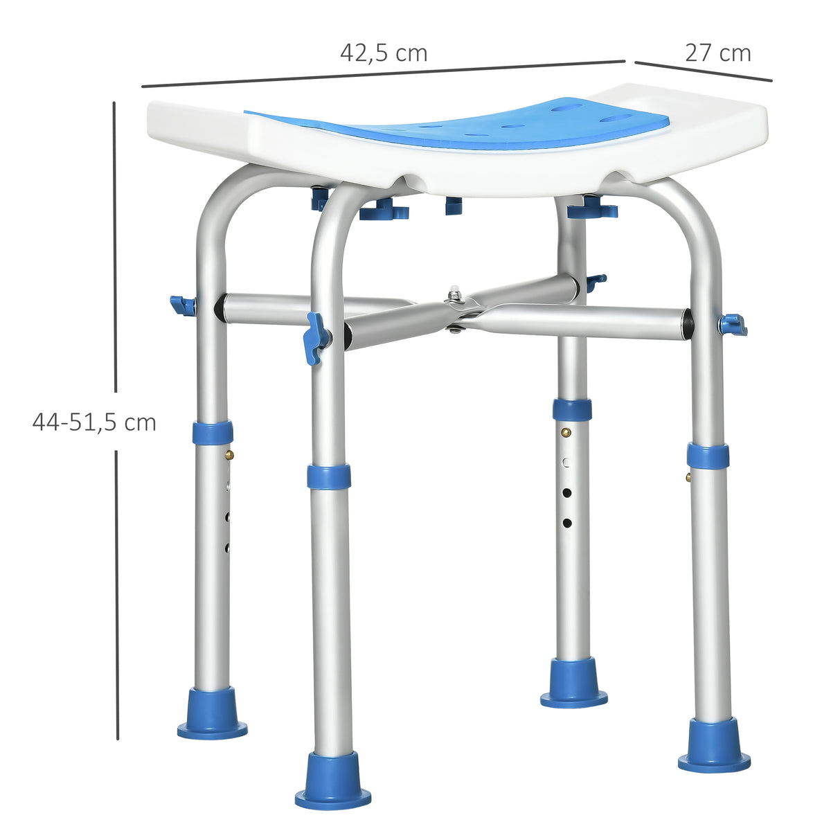 Tabouret de douche chaise de douche - assise rembourré et réglable, patins à ventouses antidérapants, en aluminium bleu-2