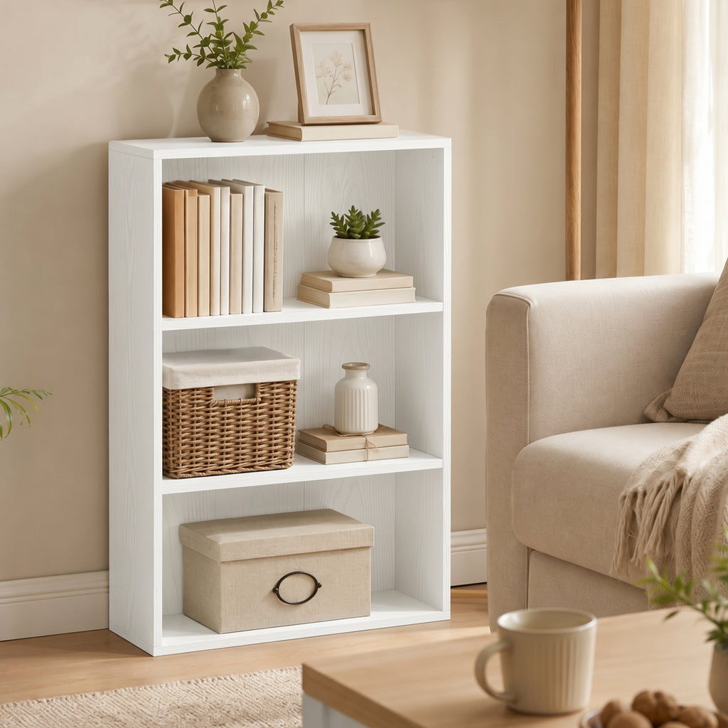 Bibliothèque étagère de rangement avec 3 compartiments et étagère réglable, 60 x 24 x 93 cm, blanc-5