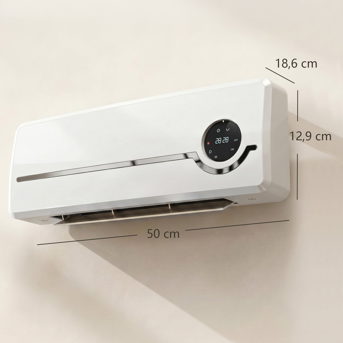 Chauffage mural en céramique 1000/2000W, radiateur électrique, ventilateur, thermostat, minuterie, 50x18,6x12,9cm, blanc-2