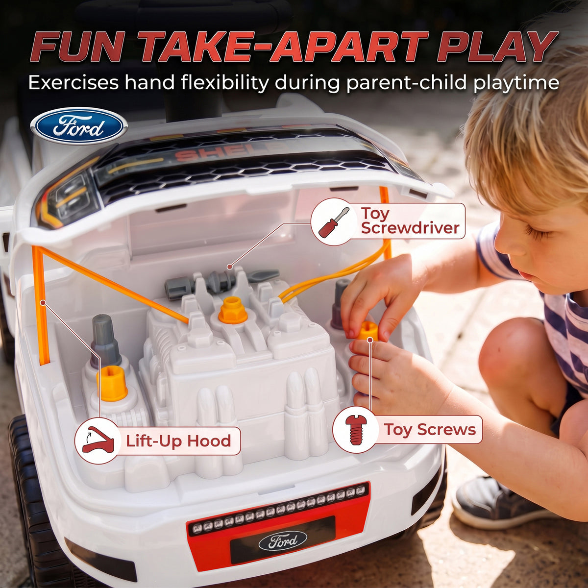 Voiture Porteur pour Enfants Shelby, Dossier, Anti-Basculement, Compartiment, 18-72 Mois, 80x25,5x33cm, Blanc-7