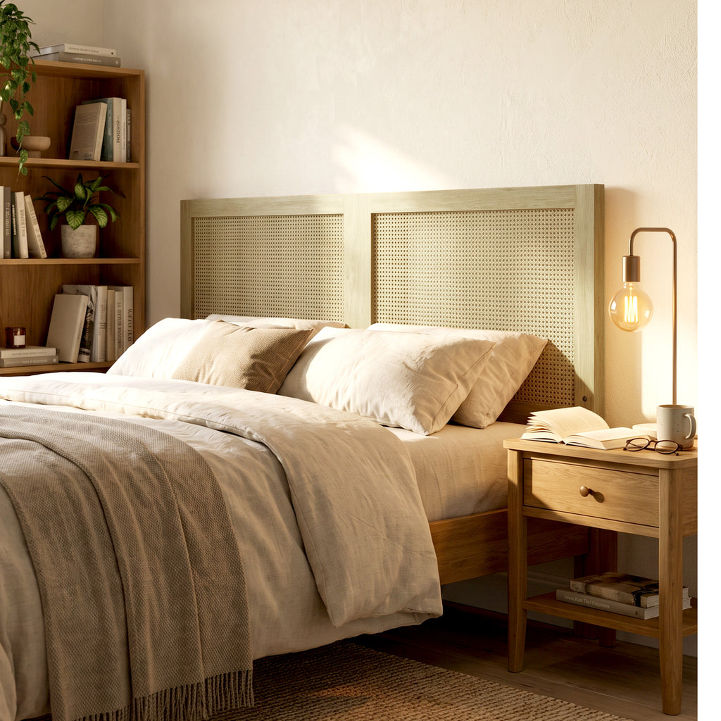 Tête de Lit en Bois à Effet Rotin, Design Bohème, pour Chambre à Coucher, 140 x 4 x 87 cm, Chêne-8