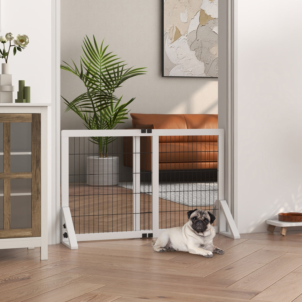 Barrière de sécurité pour chien barrière de protection à 2 panneaux largeur réglable 63-106 cm en bois acier blanc-1