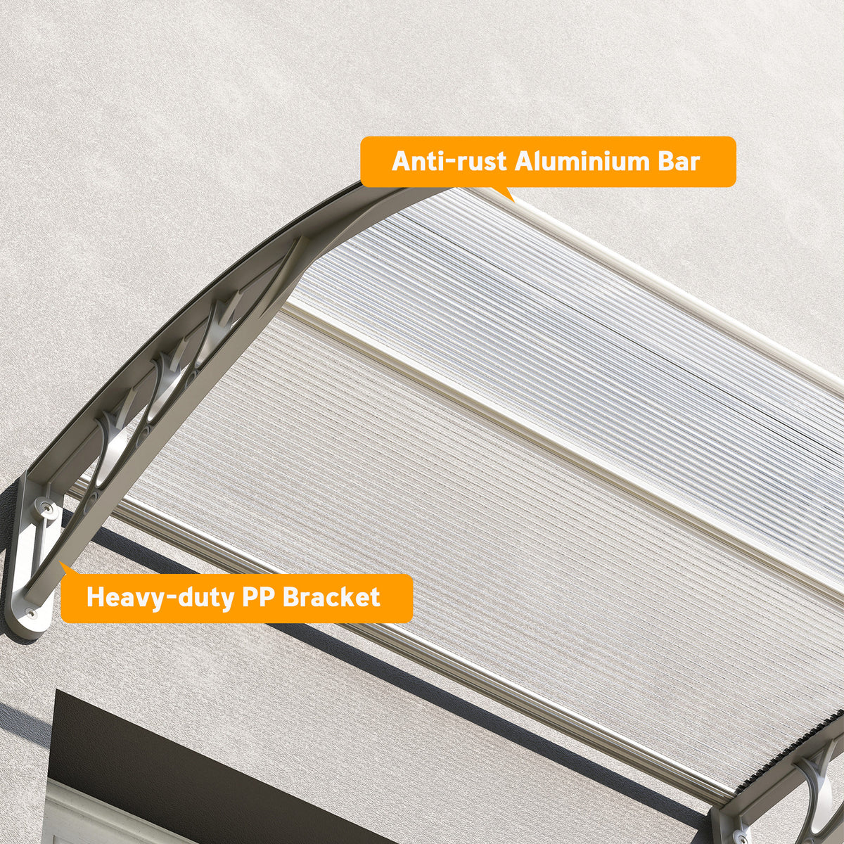 Auvent de Porte d'Entrée, Toit Marquise de Porte Extérieur en Polycarbonate et Aluminium Résistant 100x75cm, Transparent-8