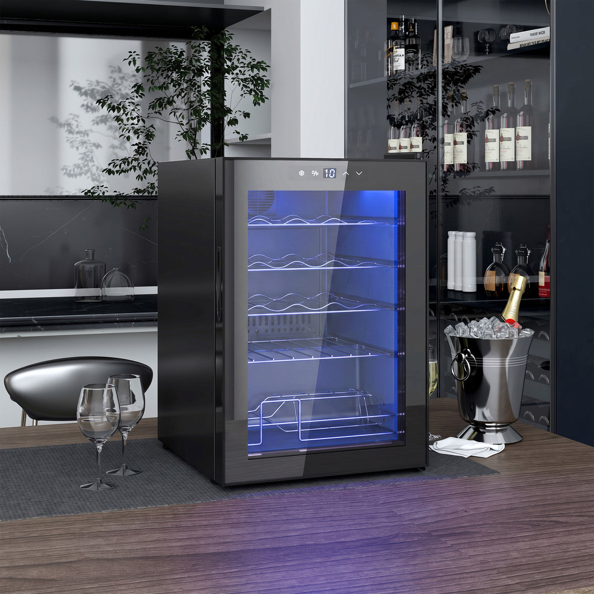 Cave à vin 20 bouteilles 53L haute performance température réglable 5-18° avec lumière LED, noir-1