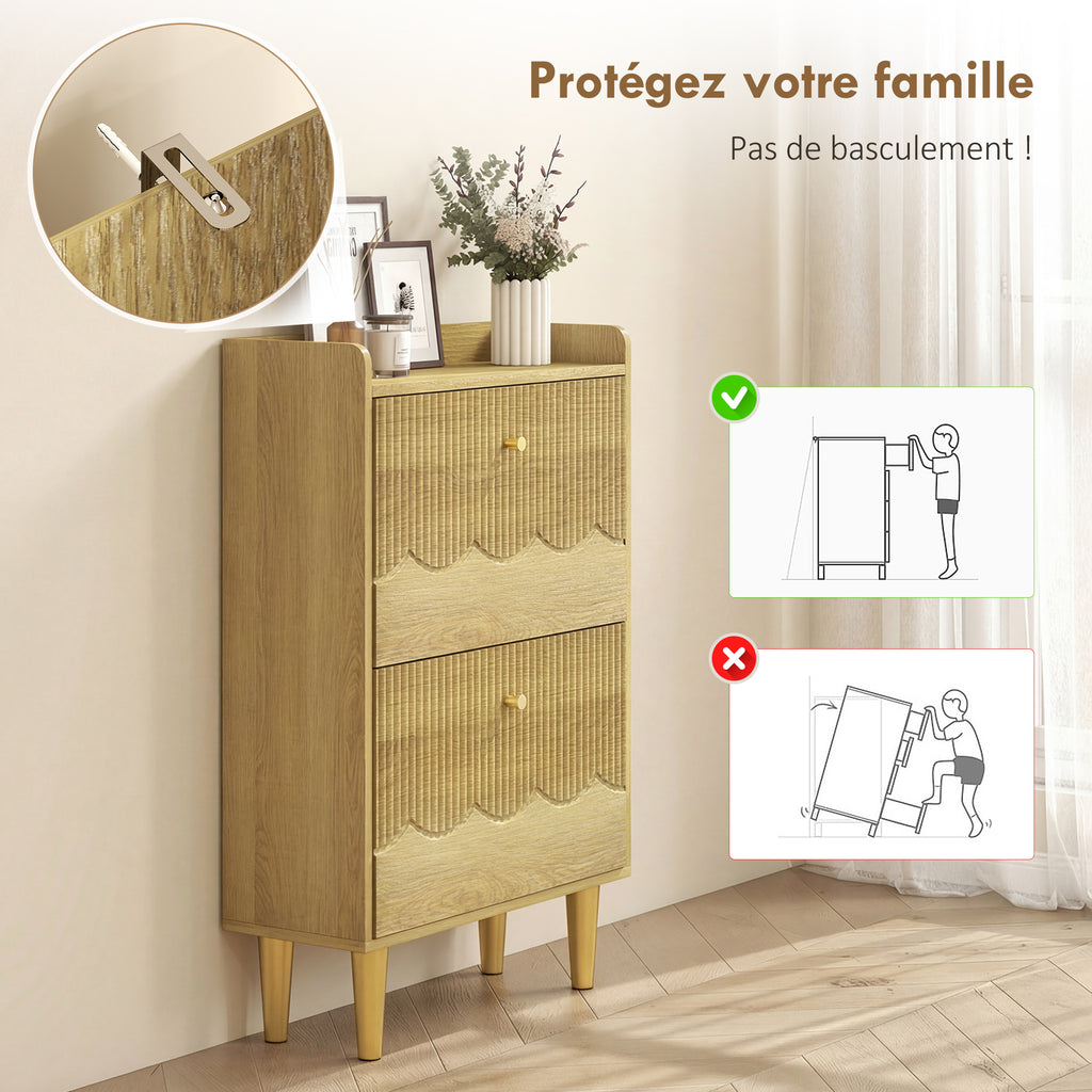 Meuble à chaussures 12 paires, armoire à chaussures étroite, 2 tiroirs rabattables étagères réglables, 60x24x92cm, chêne-9