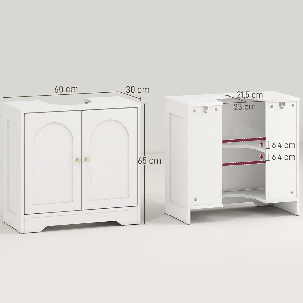 Meuble sous lavabo salle de bain avec placard à portes et étagère réglable, pour bassin avec ou sans pédestal, blanc-2