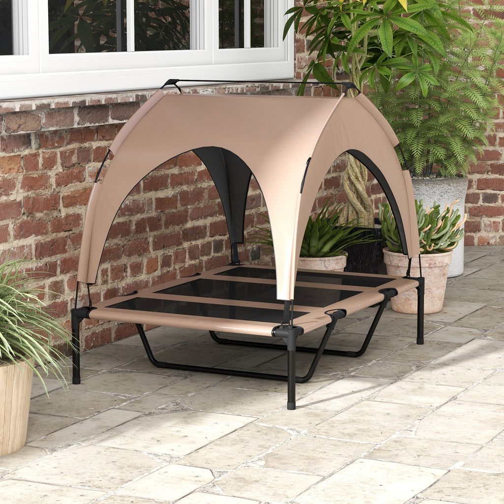 Lit pour chien chat sur pieds lit chien surélevé velum anti-UV oxford sac de transport 106 x 76 x 94 cm café-8