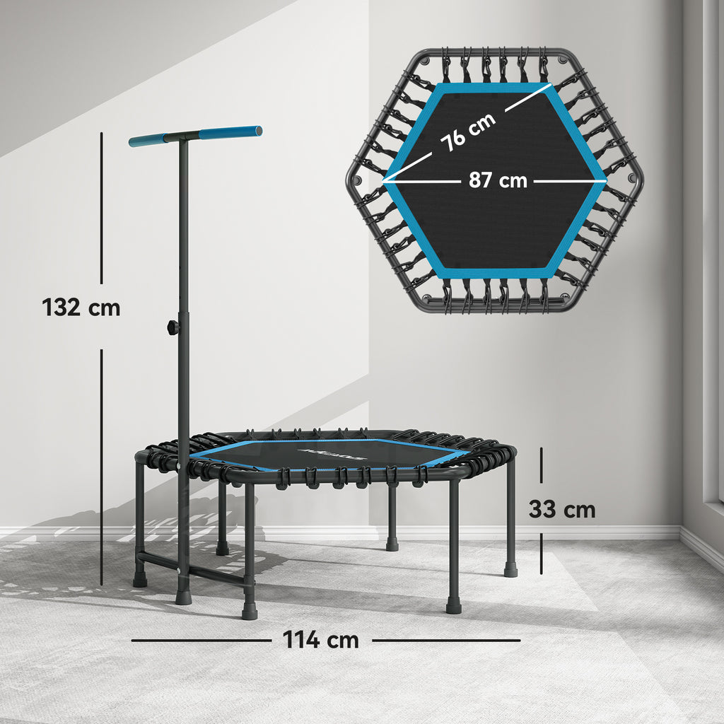 Trampoline de fitness 114 cm, cordes élastiques, poignée réglable 3 positions, trampoline d'exercice silencieux, bleu-2