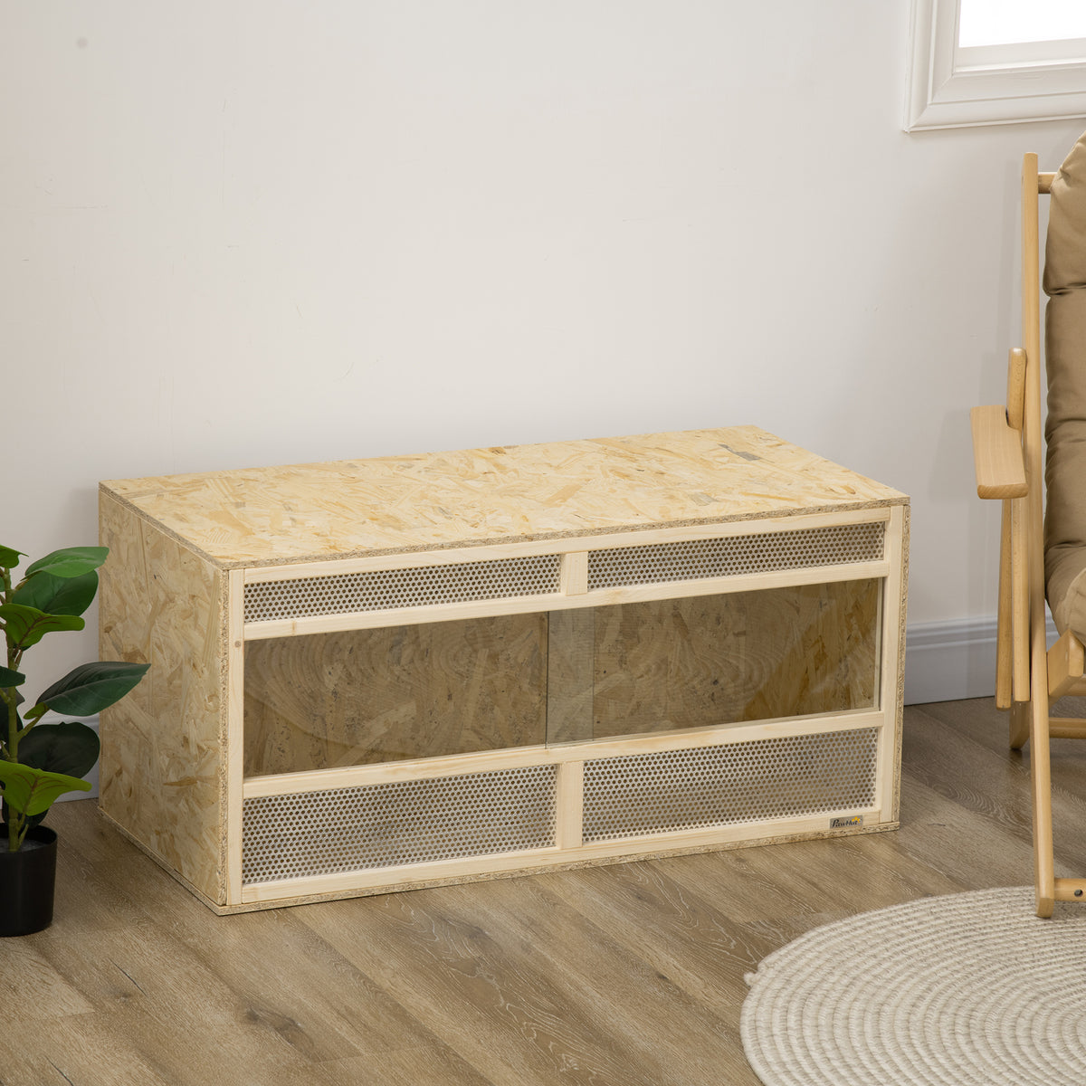 Terrarium en bois OSB pour reptiles avec porte coulissante en verre - 100 x 47 x 47 cm naturel-7