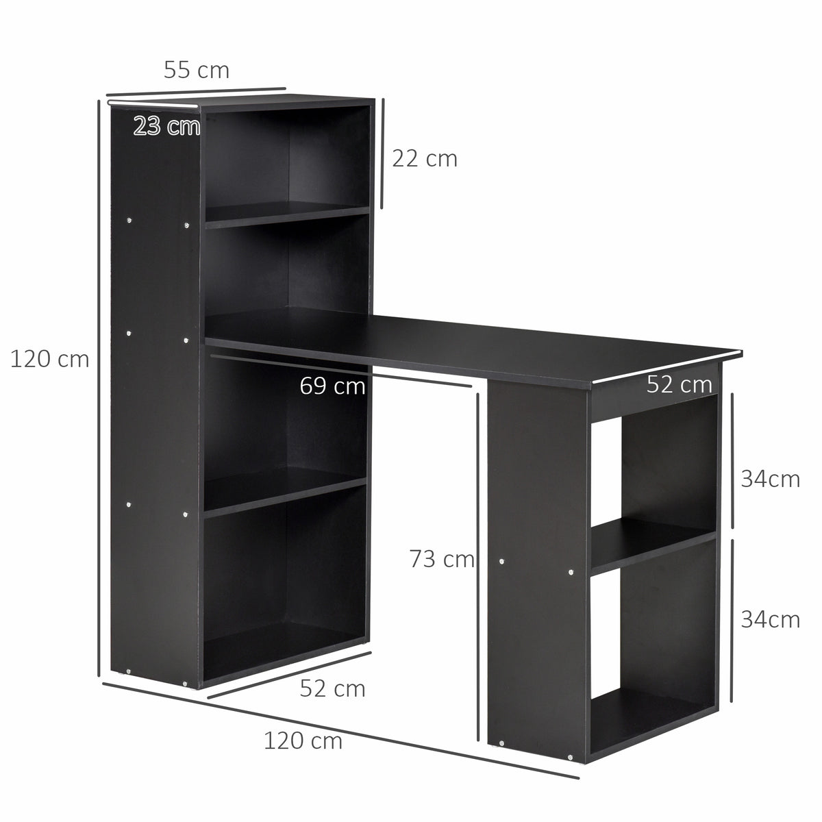 Bureau informatique, bureau avec rangement, 6 compartiments ouverts, table d'ordinateur pour chambre, studio-2