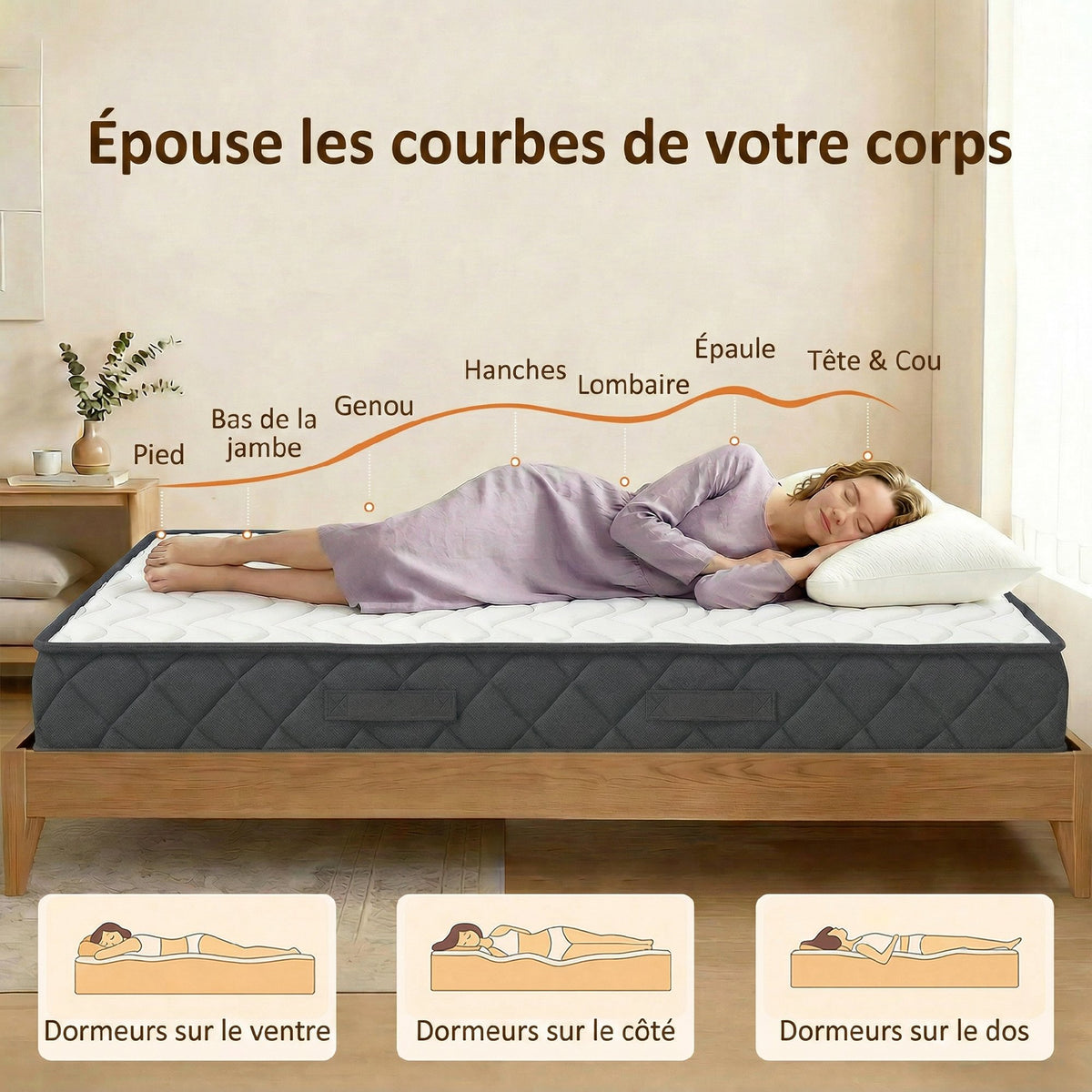 Matelas 140x190cm, matelas 2 personnes, mousse à mémoire de forme, 20cm d'épaisseur, certifié Oeko-Tex, fermeté moyenne-4