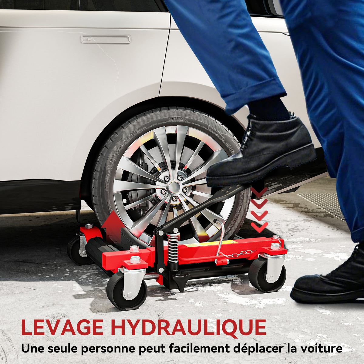 Lot de 2 chariots de manutention de voiture capacité 680kg chariot de déplacement largeur pneu 22,8cm 56x54x19,5cm, noir-5