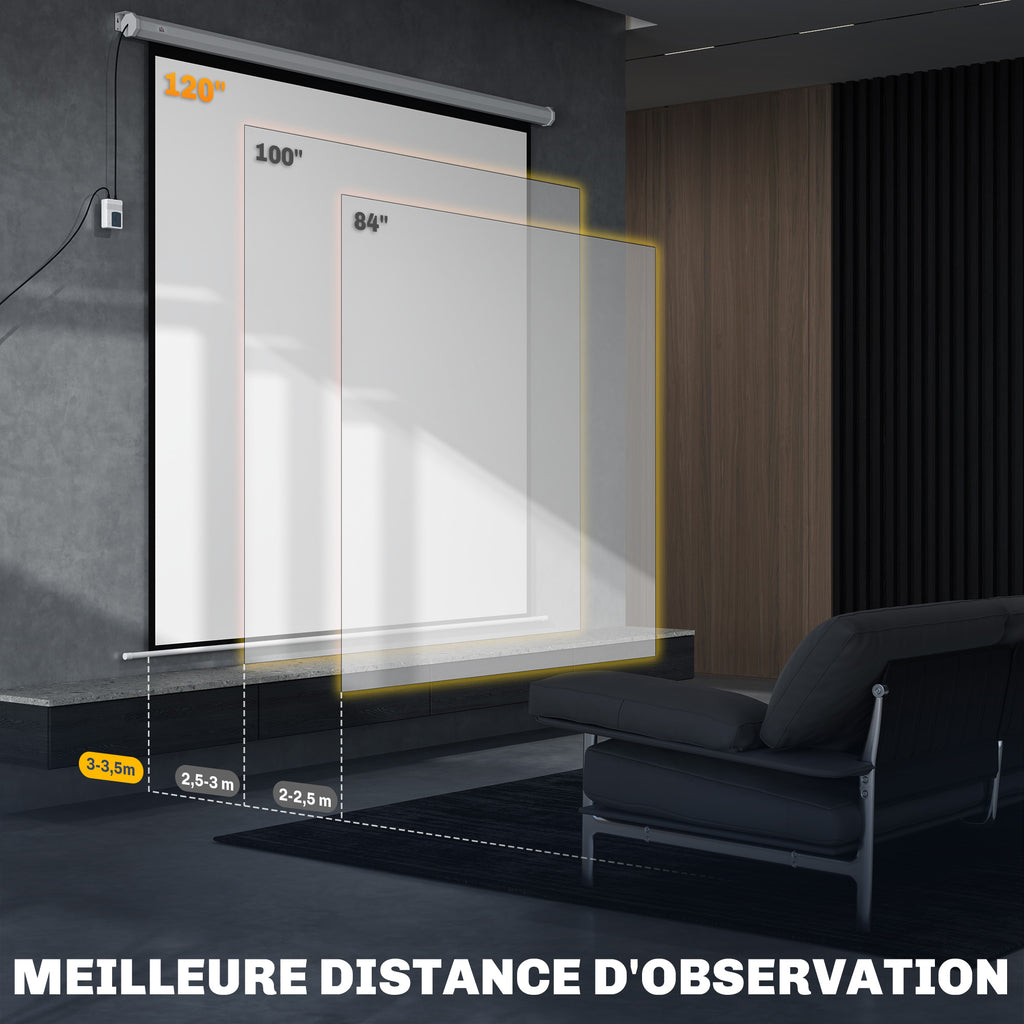 Écran de projection motorisé 120 Pouces, 4K HD électrique, montage mural ou plafond, panneau de commande et télécommande-5