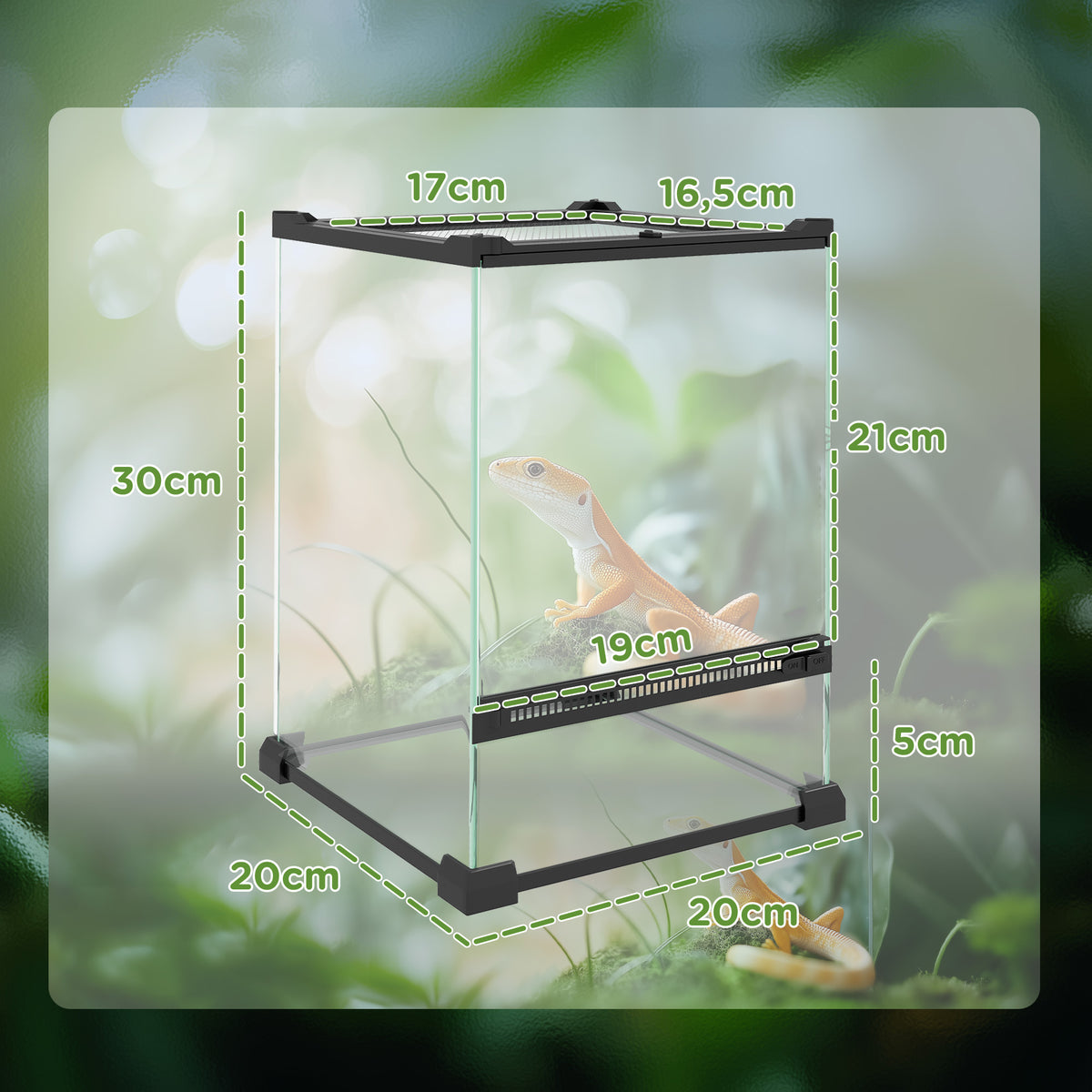 Terrarium en verre pour reptiles vivarium 12 L avec couvercle en treillis métallique, 20 x 20 x 30 cm, noir-2