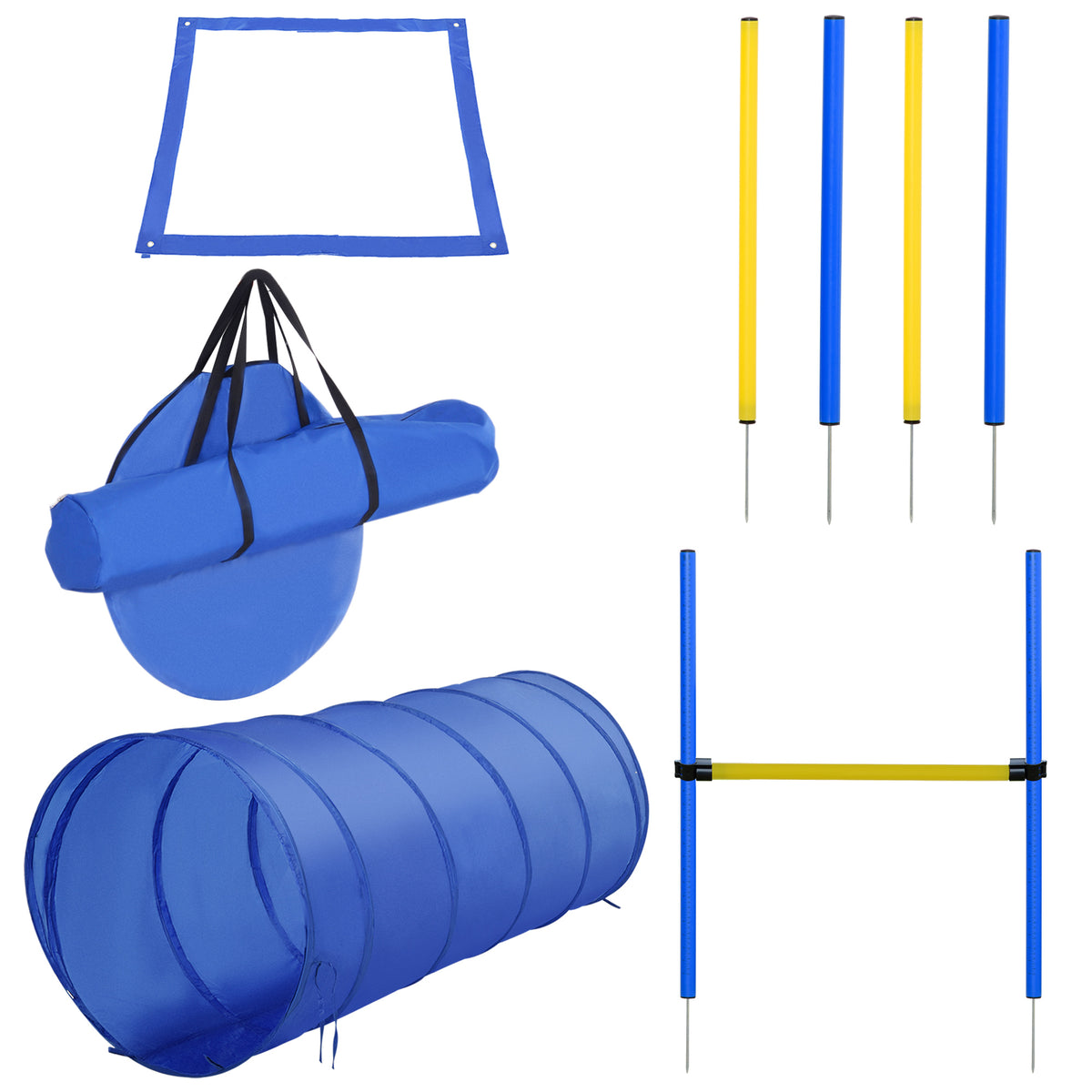 Agility sport pour chiens équipement complet obstacles, tunnel, slalom, zone repos + 2 sacs de transport bleu jaune-0