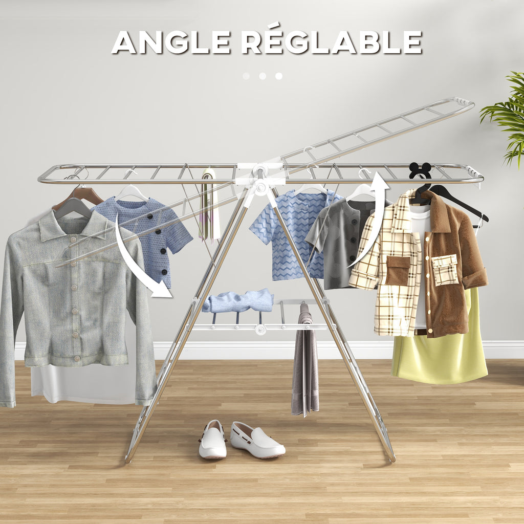 Séchoir à linge sur pieds pliable étendoir 2 niveaux ajustables dim. 148L x 60,5l x 98H cm-4