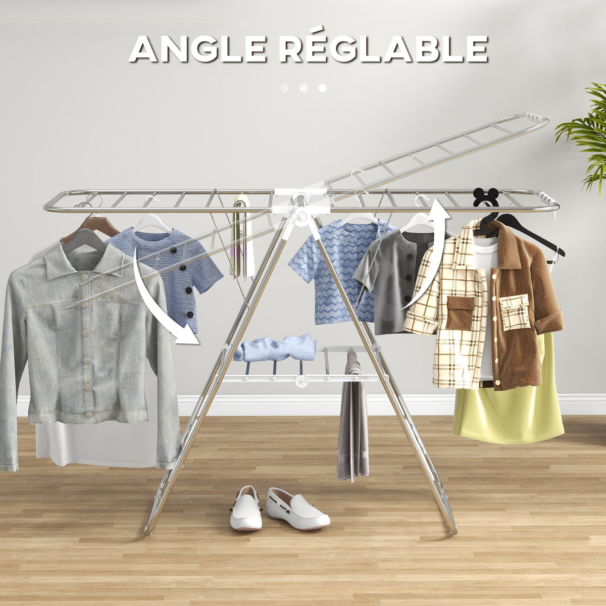 Séchoir à linge sur pieds pliable étendoir 2 niveaux ajustables dim. 148L x 60,5l x 98H cm-4