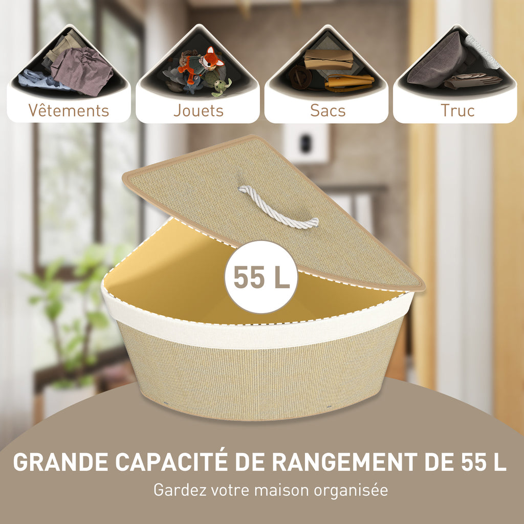 Panier à Linge en Bambou 55L, Panier Triangle avec Sac Amovible et Lavable, Couvercle, Poignée, 35x35x60cm, Naturel-3