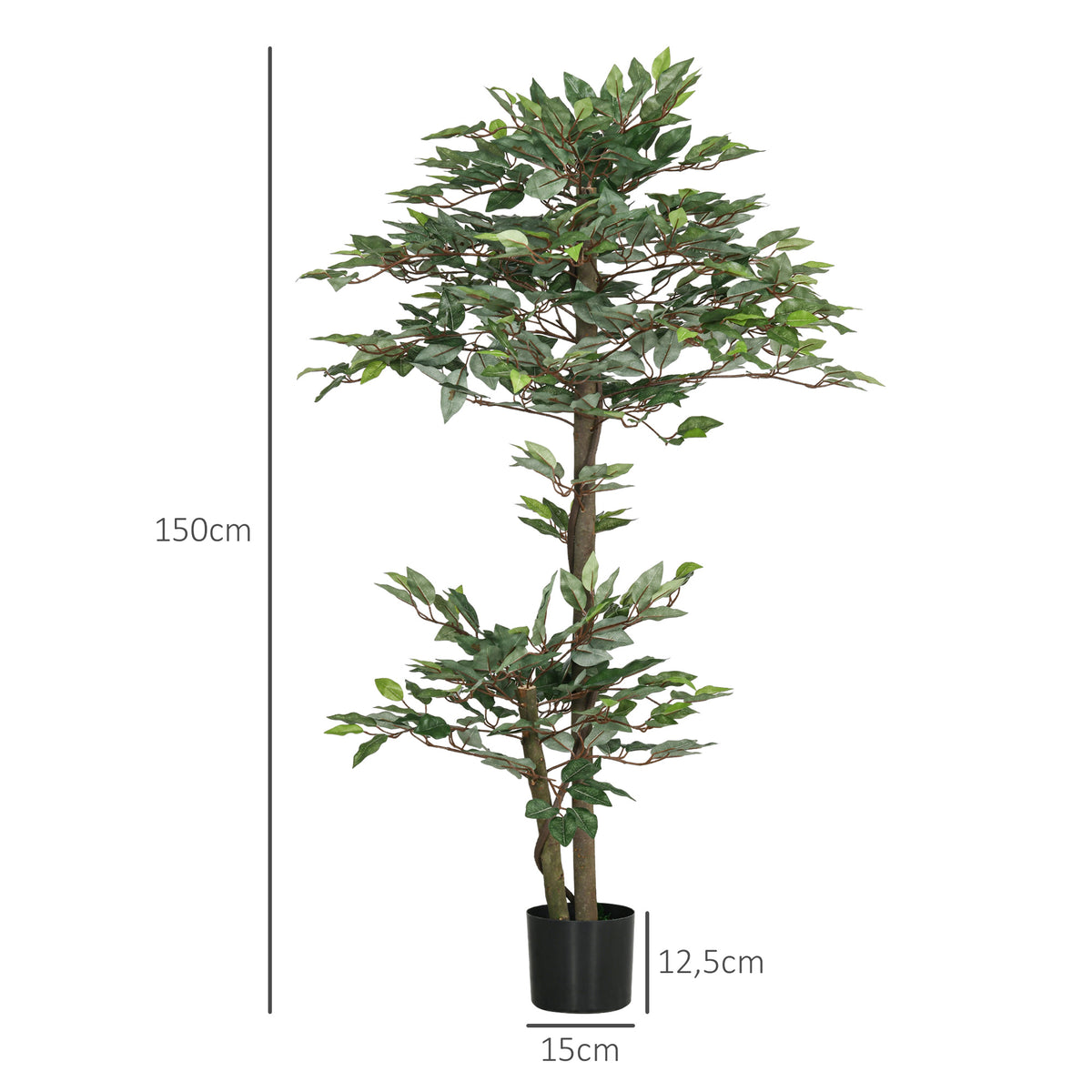 Arbre Artificiel Plante Artificiel ficus Hauteur 1,5 m Tronc Branches Liane Lichen Feuilles Grand réalisme Pot Inclus-2