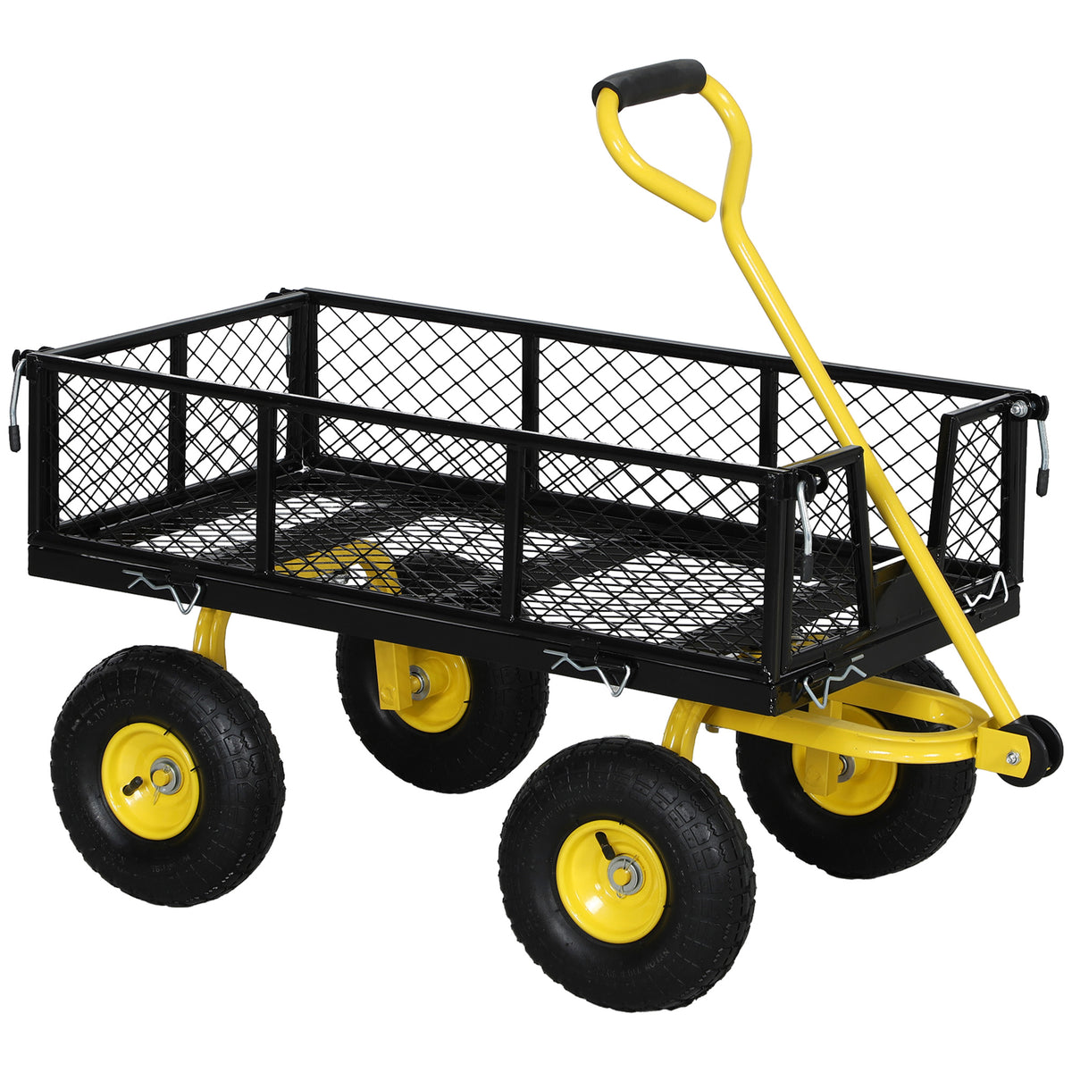 Chariot de jardin chariot de transport 4 roues côtés amovibles transformable en plateau 104 x 54 x 51 cm noir et jaune-0