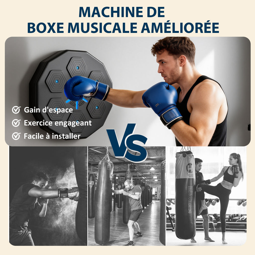 Machine de boxe musicale music boxing machine mural avec bluetooth music 40 x 40 x 7,5 cm, noir-6