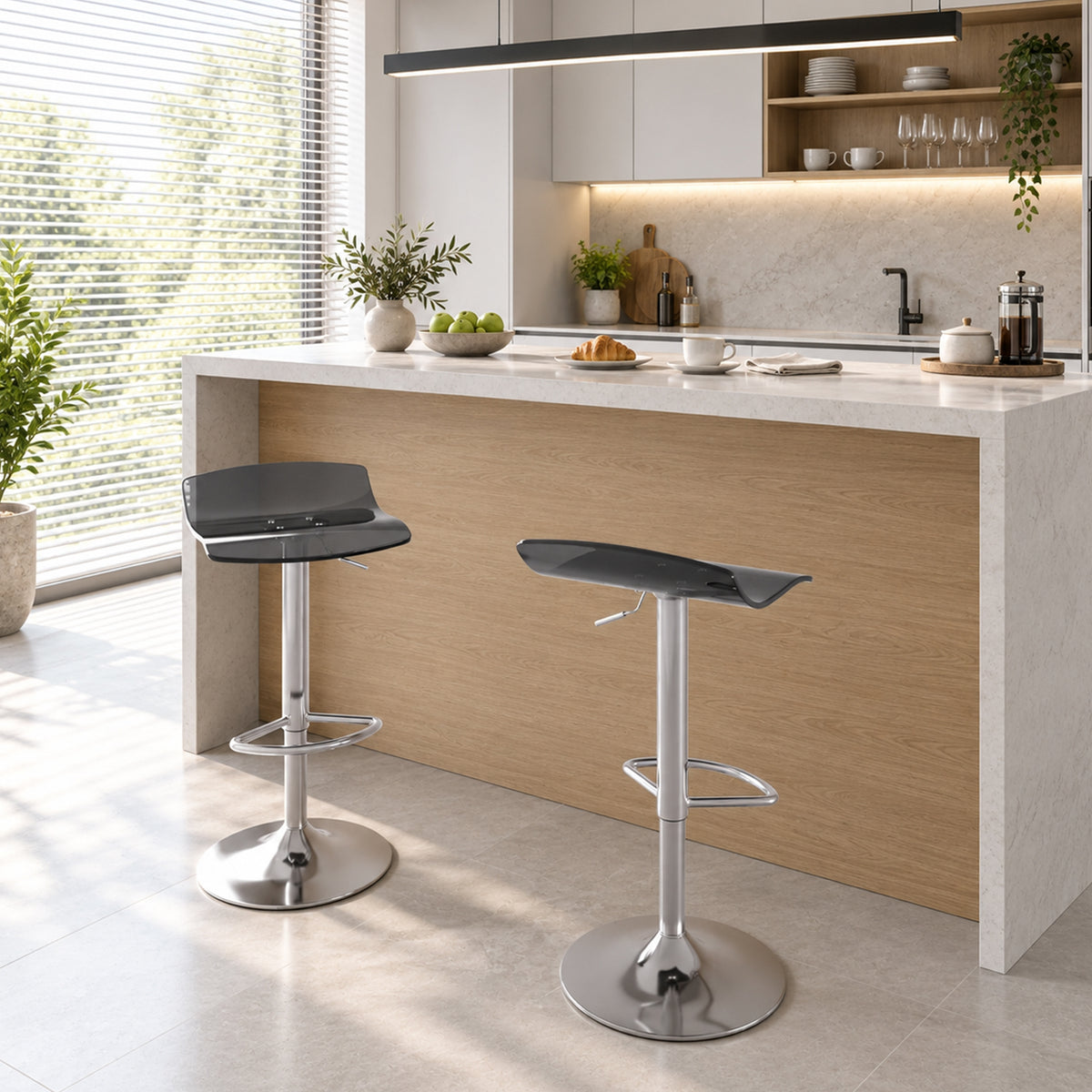 Lot de 2 tabourets de bar design contemporain pivotant 360° hauteur réglable avec repose-pieds 39x39x67-87cm noir-1