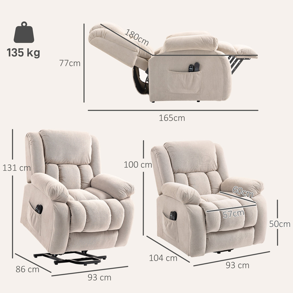 Fauteuil Releveur Électrique, Massage et Chauffage, Repose-Pieds, Dossier Inclinable, Télécommande, 93x104x100cm, Beige-2
