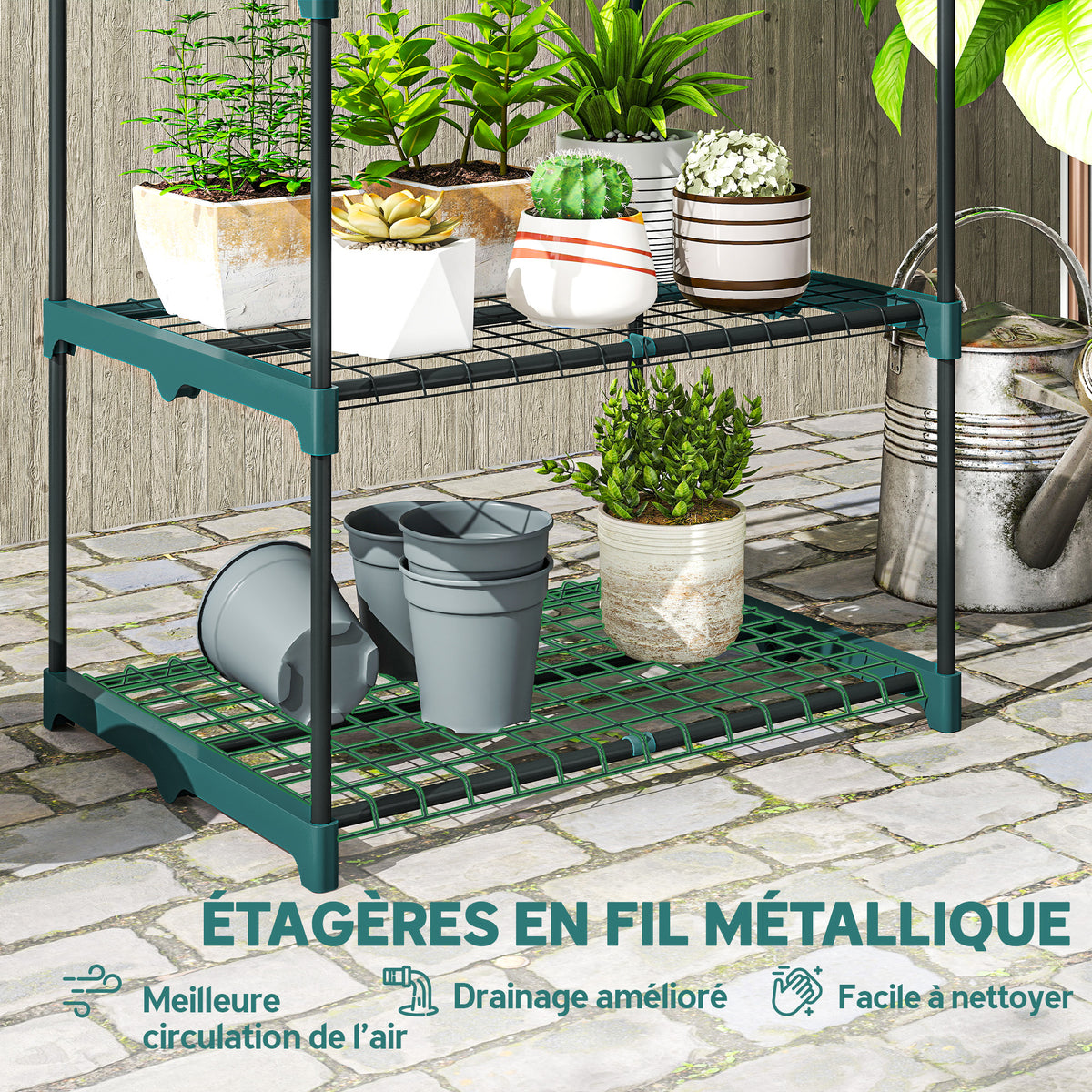 Étagère à fleurs en acier 5 niveaux intérieur et extérieur support de plantes pour jardin balcon salon 67x49x138cm vert-4
