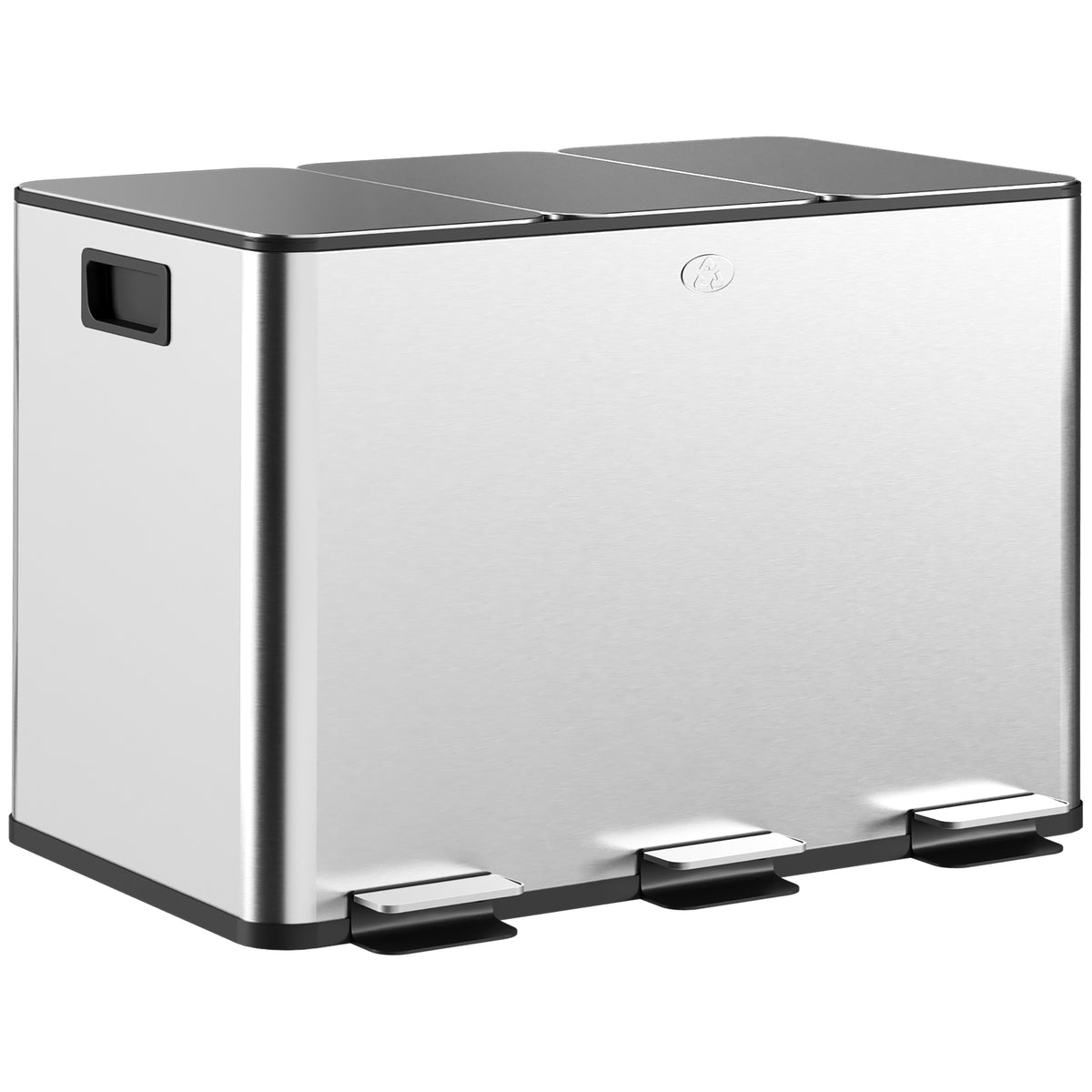 Poubelle de cuisine, poubelle tri sélectif, 3 compartiments de 10L, seaux intérieurs amovibles, 49,6x34,5x38,6cm, argent-0