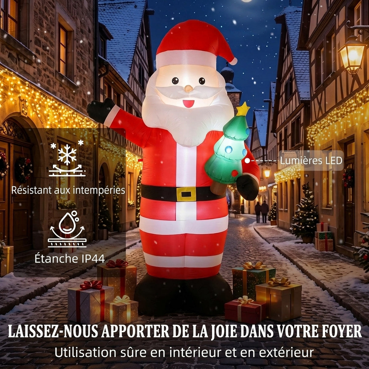 Père Noël Gonflable de 243 cm avec Lumières LED, Matériel Fixation et Souffleur, Intérieur et Extérieur, Rouge-3